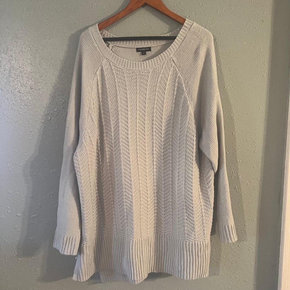 Lane Bryant Womens 26/28 Grey Cable Knit Sweater Workwear Boxy Boho Retro